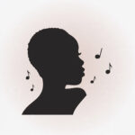 Colorful cartoon portrait of Amaka Augusta smiling, with artistic details representing her music and vibrant personality.