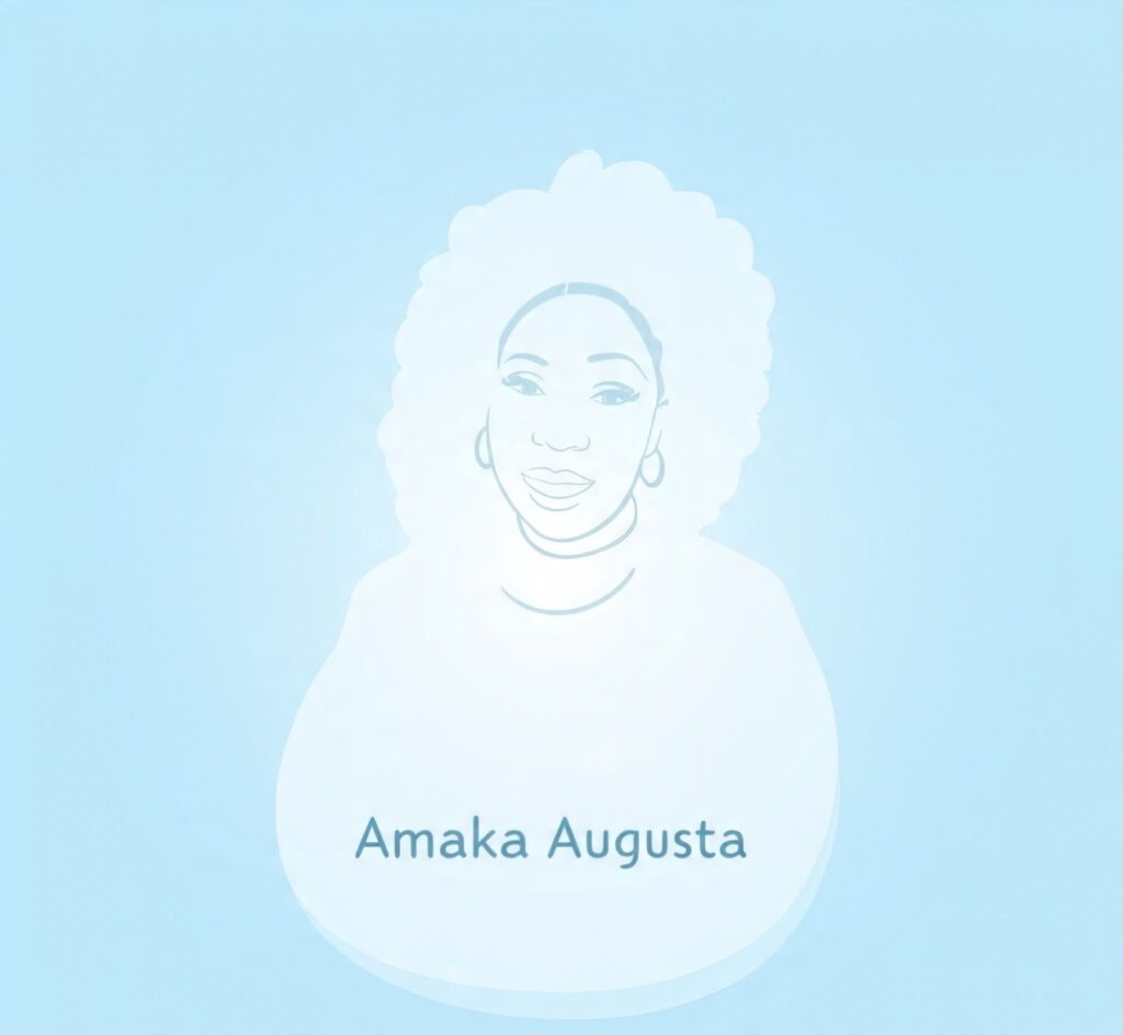 Cartoon background illustration with soft colors, adding a creative and welcoming feel to Amaka Augusta’s website.